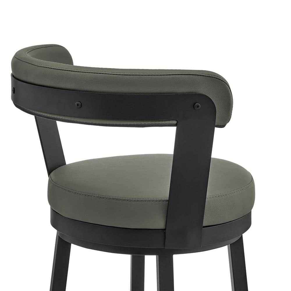 Kobe 30" Black Finish Swivel Bar Stool with Gray Faux Leather