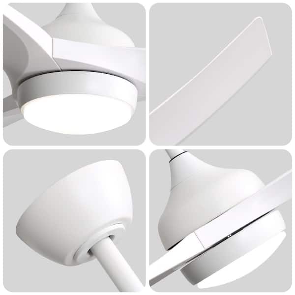 52 in. Modern Indoor White 6-Speed White Blades Downrod Mount Standard Ceiling Fan with 3-Color LED Light and 3 Downrods