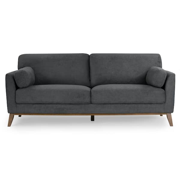 Birre 80 in. Straight Arm Micro Boucle Fabric Rectangle Sofa in Dark Gray