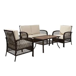 Tribeca 4-Piece Wicker Outdoor Seating Set With Sand Cushions