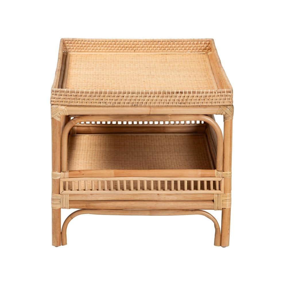 Lombok Natural Rattan Rectangular Coffee Table with Shelf