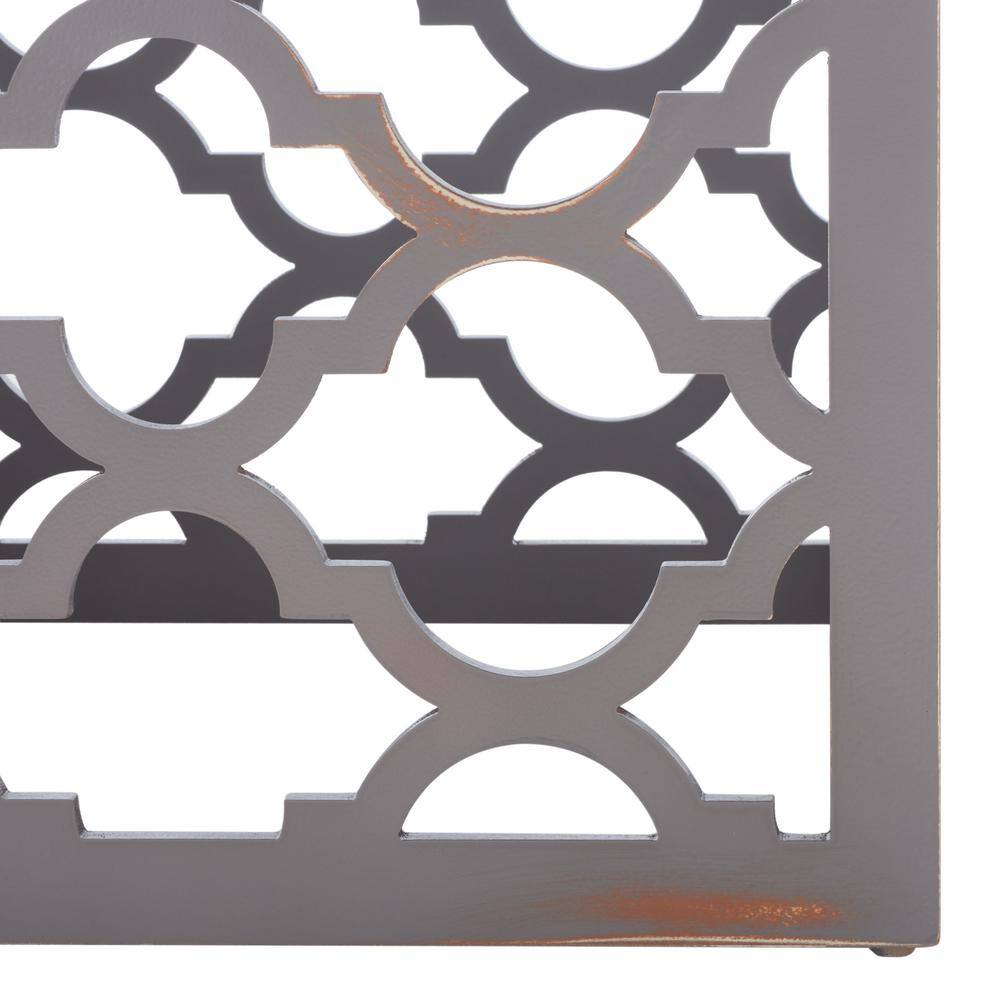 Gray Wood Latticework Square End Table