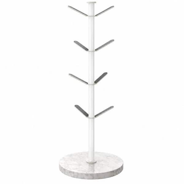 Marble Mug Tree Holder with 8 Hooks, Stable Coffee Cup Stand for Kitchen Counter Cabinet Coffee Bar, White