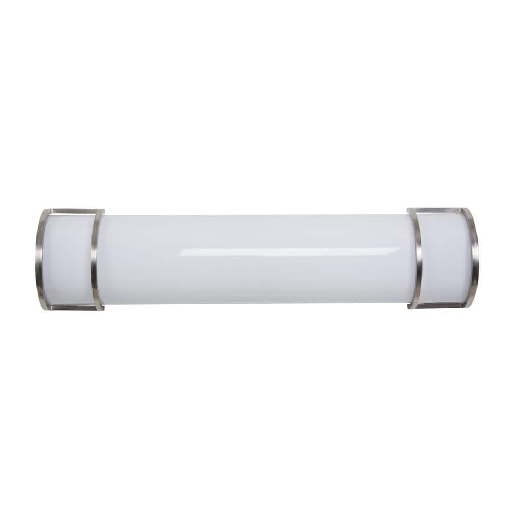 Sleek Satin Nickel 2-Light Fluorescent Vanity with White Glass Shade