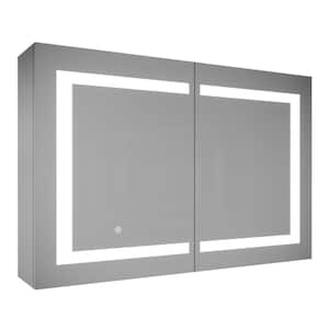 36 in. W x 24 in. H Rectangular Silver Aluminum Surface Mount Medicine Cabinet with Mirror Bi-View and LED Lighting