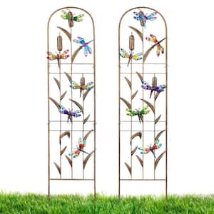 60 in. Iron Garden Trellis with Colorful Dragonfly (Set of 2)