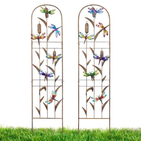 60 in. Iron Garden Trellis with Colorful Dragonfly (Set of 2) TG10077 ...