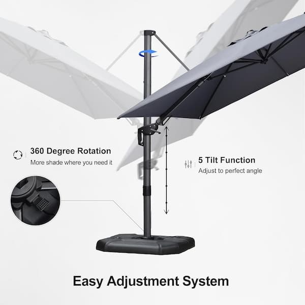 9 ft. x 12 ft. Cantilever Patio Umbrella Swivel Aluminum Offset 360° Rotation Umbrella with Base, Light Gray