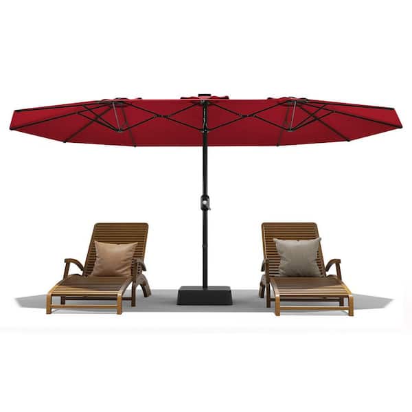 extra tall patio umbrella stand 15 ft. Large Double-Sided Rectangular Market Patio Umbrella with Crank  Handle and Base in Wine Red HYTHDPPG_3349JBRY