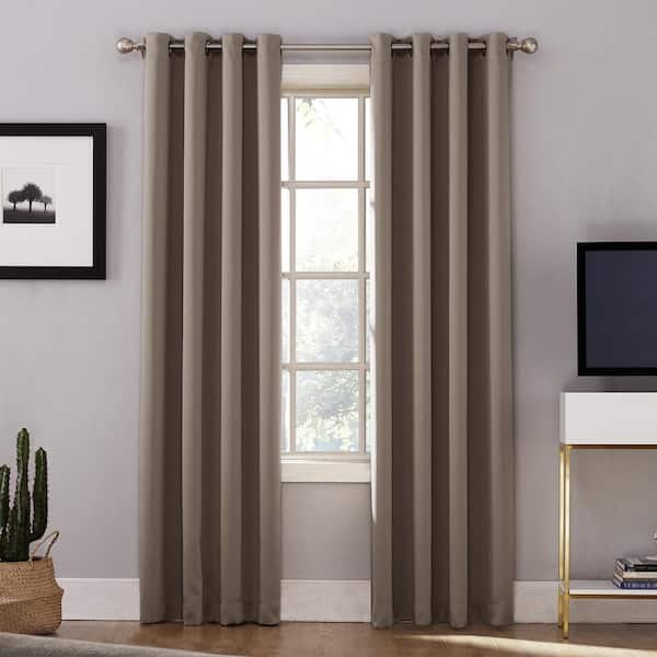 Sun Zero Mushroom Woven Solid 52 in. W x 63 in. L Noise Cancelling Thermal Grommet Blackout Curtain