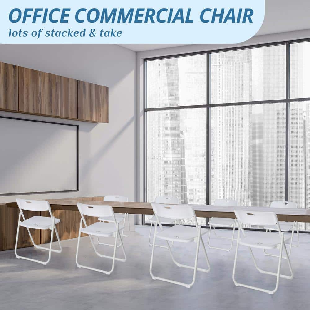 White Plastic Armless Folding Office Chairs, Set of 4