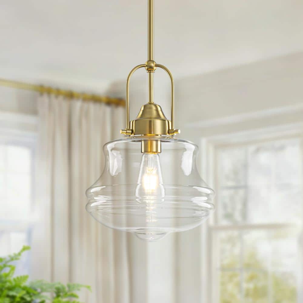 Modern Schoolhouse Gold Glass Pendant Light, 1-Light Adjustable Hanging Fixture for Kitchen Island Dining Room price history on PriceWatchPro