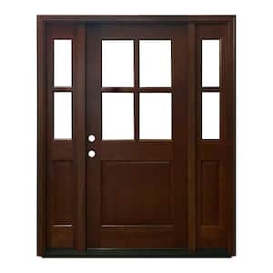 60 in. x 80 in. Farmhouse Ashville Right-Hand Inswing Chestnut Stained Wood Prehung Front Door