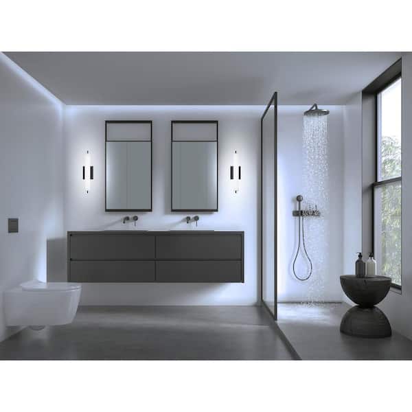 Tube 6.5 in. 3-Light Black Vanity Light with Cased Etched Opal Glass Shade