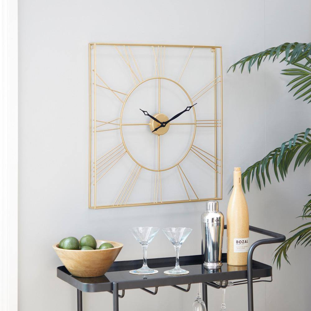 24" Gold Metal Open Frame Square Wall Clock