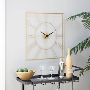 Gold Metal Open Frame Square Wall Clock