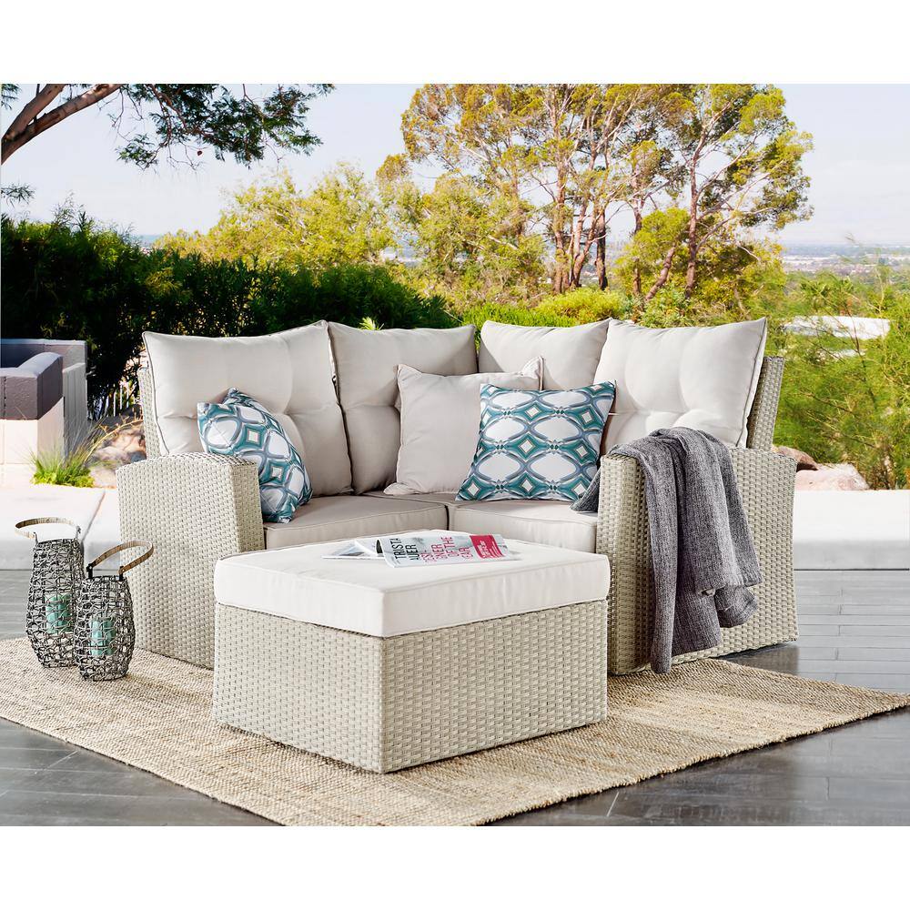 Canaan 26" Square All-Weather Wicker Outdoor Ottoman with Cushion