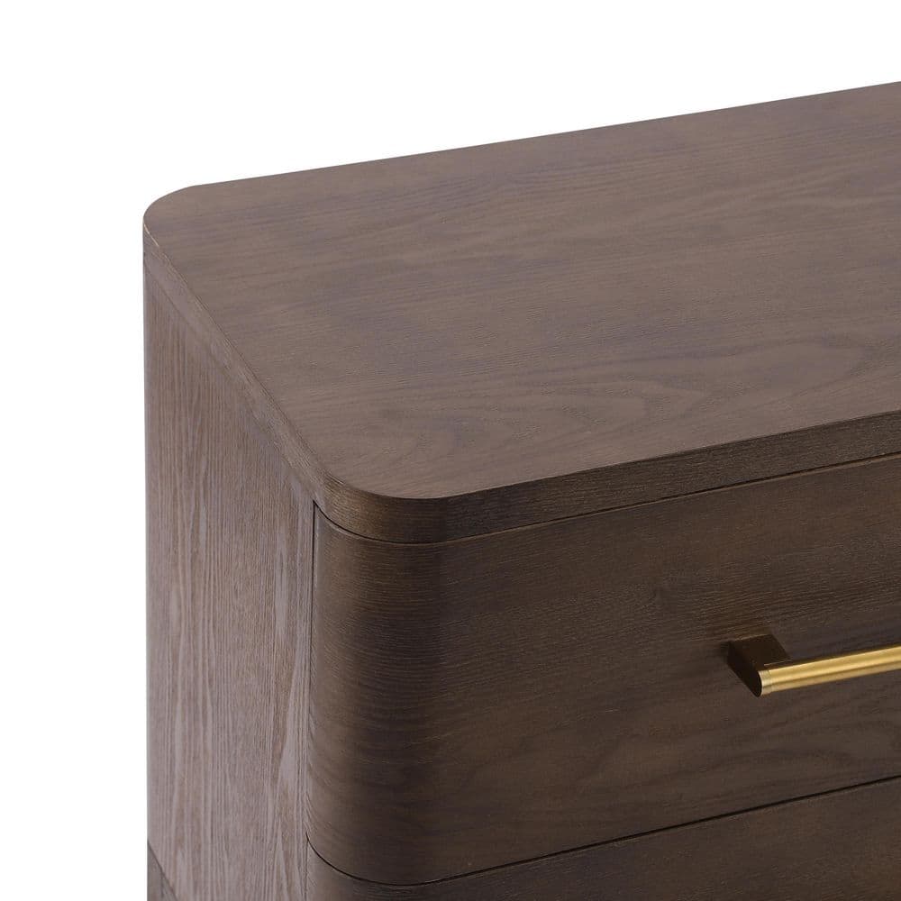 Faye Modern Brown 2-Drawer 23.62 in. W Nightstand with Brushed Gold Handles, Rounded Corners - thumbnail 8
