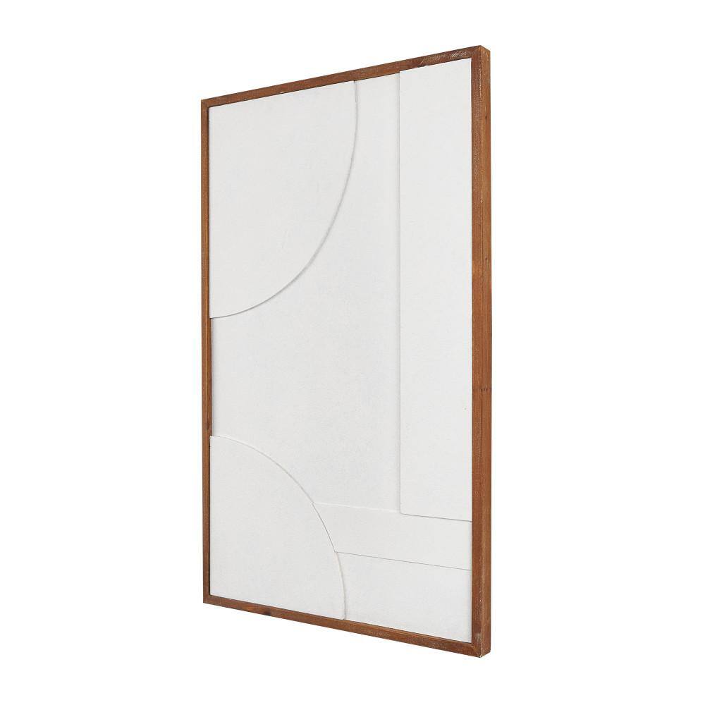White Geometric Textured Wall Art with Brown Solid Wood Frame