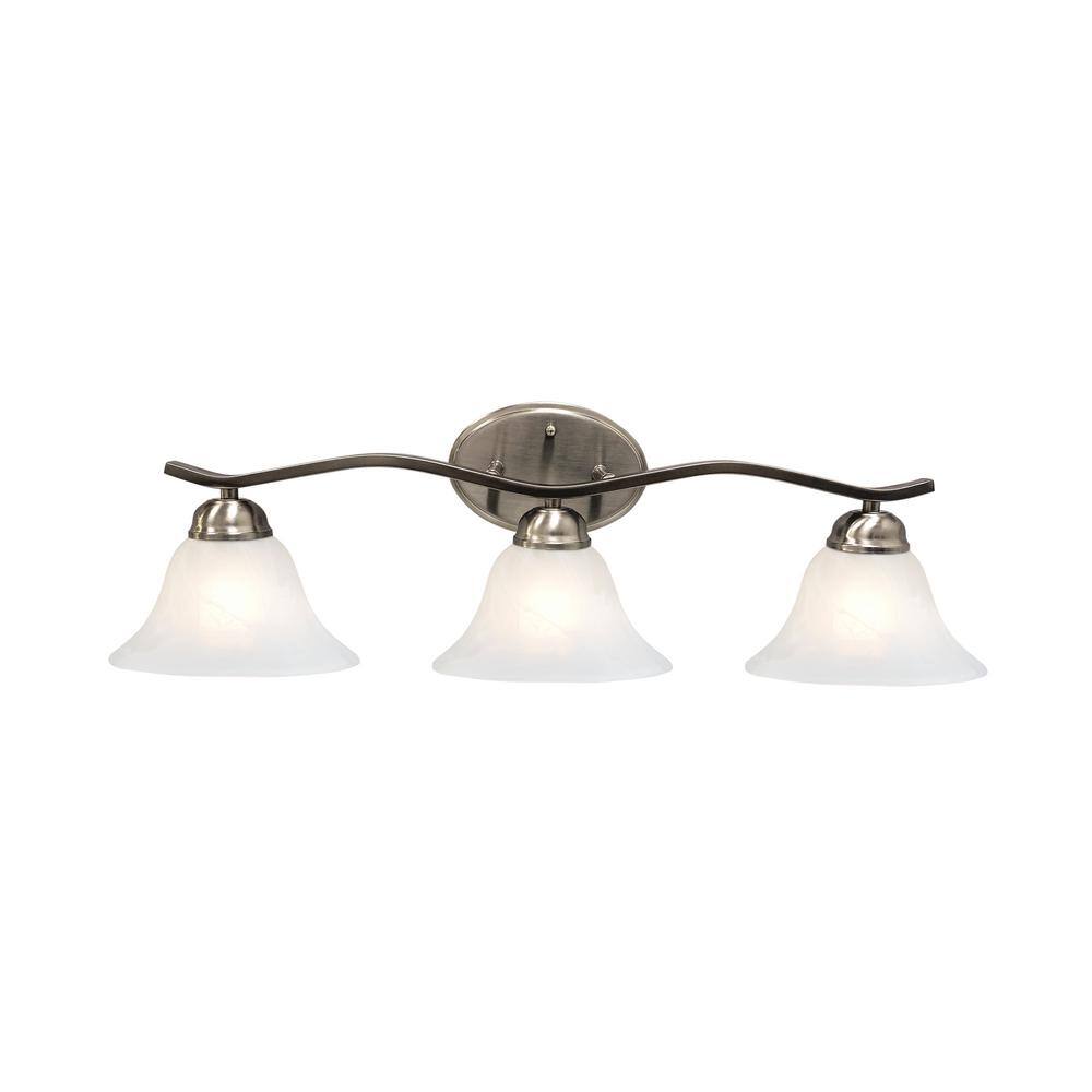 26.25" Satin Nickel Vanity Light with Alabaster Glass Shades