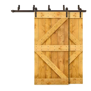 48 in. x 84 in. K Bypass Colonial Maple Stained DIY Solid Wood Interior Double Sliding Barn Door with Hardware Kit