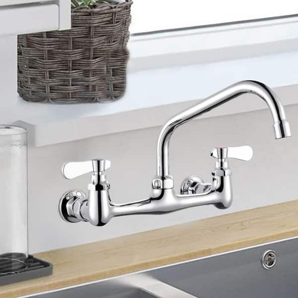 Double Handle Wall Mount Standard Kitchen Faucet with 8 in. Swivel Spout in Polished Chrome