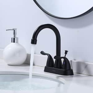 4 in. Centerset Double Handle Bathroom Faucet with Lift Rod Drain Included in Black