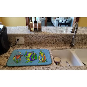 14 in. x 21 in. Multicolor Tropical Fish on Blue Dish Drying Mat