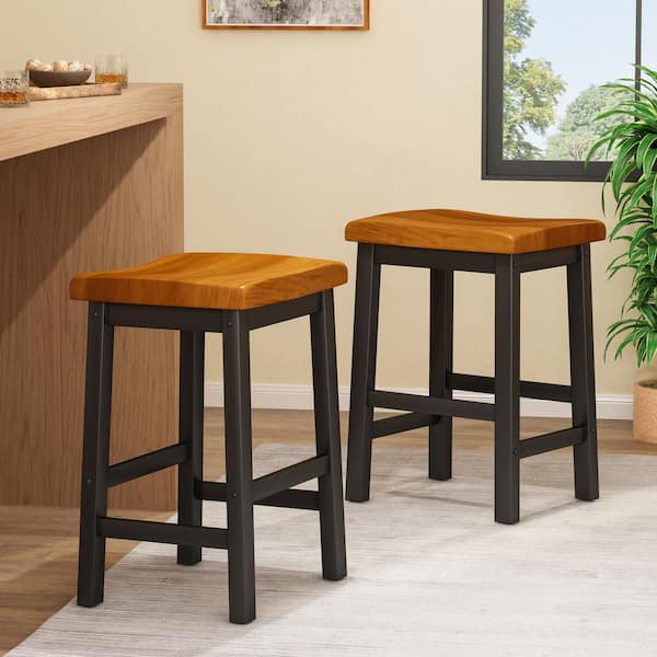 Pomeroy 24 in. Walnut and Black Saddle Stool (Set of 2)