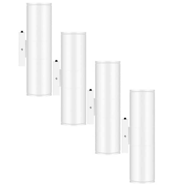11.5 in. White Aluminum Modern Dusk to Dawn Outdoor Cylinder LED Wall Lantern Scone (Set of 4)