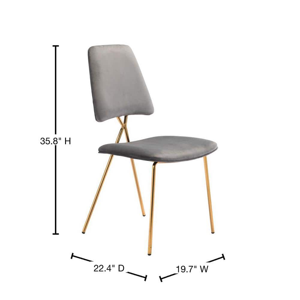 Gray and Gold Velvet Upholstered Side Chair Set with Metal Frame
