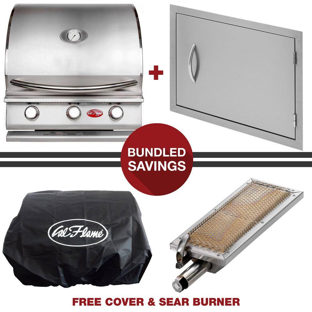 Stainless Steel 24'' Built-in 3-Burner Propane Gas Grill