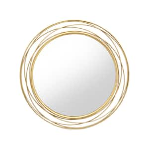 35.7 in. W x 35.7 in. H Round Metal Framed Antique Gold Mirror