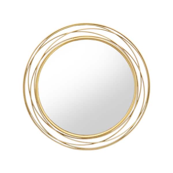 PARISLOFT 35.7 in. W x 35.7 in. H Round Metal Framed Antique Gold Mirror
