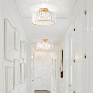 12 in. 1-Light Gold Semi Flush Mount Ceiling Light Crystal Fixture for Hallway Entryway Bedroom Bulbs Not Included