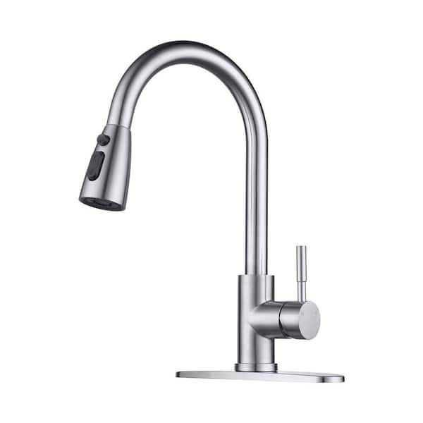 15.6 in. Single Handle Pull Down Kitchen Faucet with 18 in. Sprayer and 360 Degree Swivel in Brushed Nickel