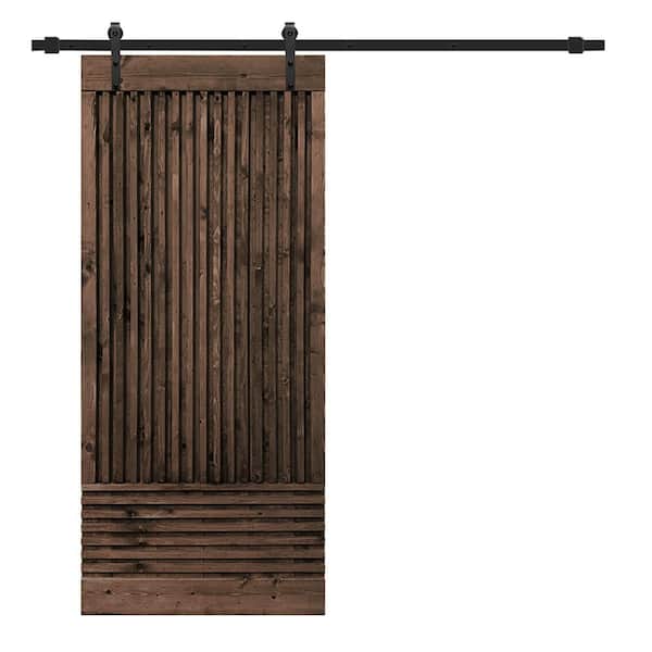 CALHOME Japanese 30 in. x 84 in. Pre Assemble Espresso Stained Wood Interior Sliding Barn Door with Hardware Kit