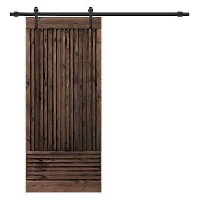 Japanese 30 in. x 84 in. Pre Assemble Espresso Stained Wood Interior Sliding Barn Door with Hardware Kit