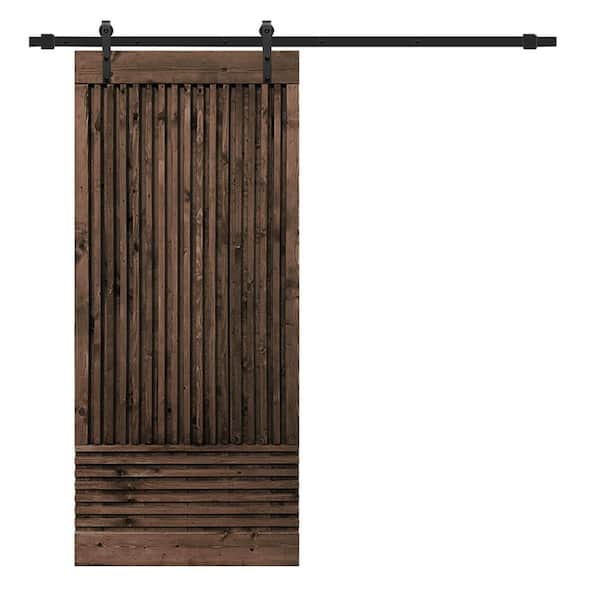 CALHOME Japanese 30 in. x 84 in. Pre Assemble Espresso Stained Wood Interior Sliding Barn Door with Hardware Kit