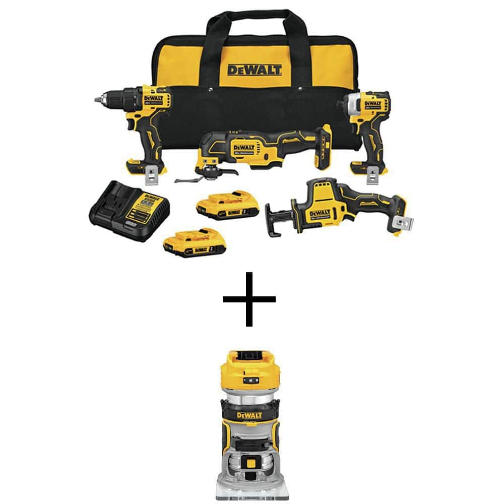 DEWALT ATOMIC 20V MAX Lithium-Ion Cordless Brushless 4 Tool Combo Kit ...