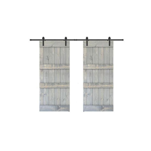 Dessliy 56 in. x 84 in. Fully Set Up Weather Grey Finished Pine Wood Sliding Barn Door with Hardware Kit