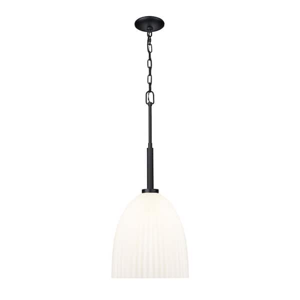 Naya 100-Watt 1 Light Matte Black Pendant Light with Matte Opal Glass Shade and No Bulb Included