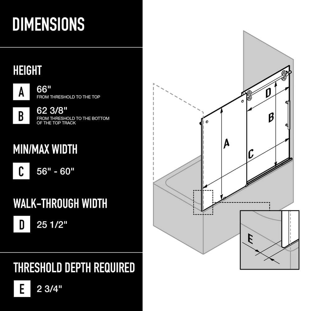 Elan Chrome 60" Frameless Sliding Tub Door with Laminated Glass