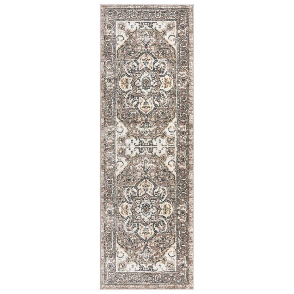 Beige and Brown Tufted Polypropylene Runner Rug