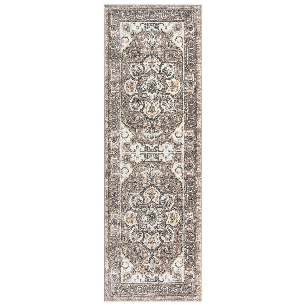 Beige and Brown Tufted Polypropylene Runner Rug