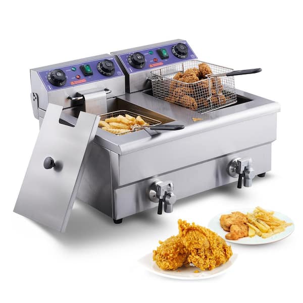 VEVOR 23.2 qt. in Silver Commercial Electric Deep Fryer 3000-Watt Electric Countertop Fryer with Time Control & Oil Filtration