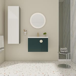 27.75 in. W x 18.5 in. D x 20.68 in. H Single Sink Wall Mounted Bath Vanity in Green with White Ceramic Top