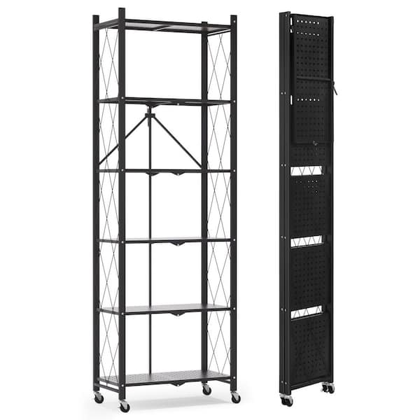 6 Tiers Metal Folding Garage Storage Shelving Unit in Black (24.2 in. W x 73.6 in. H x 11.2 in. D)
