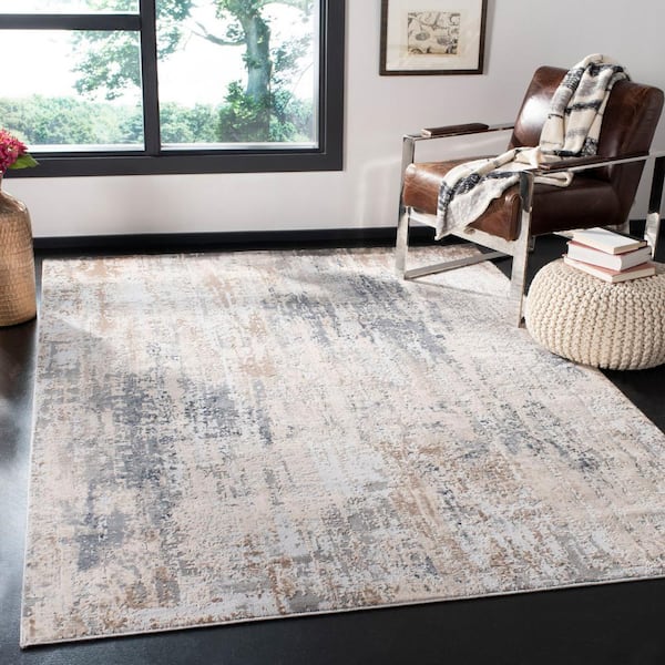 Invista Cream/Gray 7 ft. x 7 ft. Square Distressed Abstract Area Rug