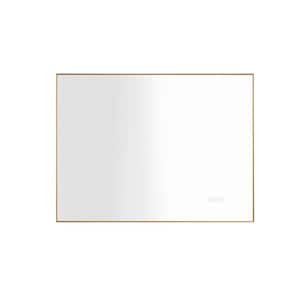 32 in. W x 24 in. H Small Rectangular Aluminium Framed Wall Mounted Anti-Fog Bathroom Vanity Mirror in Gold